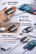 Charger l'image dans la galerie, Mini Power Bank 2-en-1 – Ultra-Rapide et Durable (10 000mAh, 22,5W), compatible iPhone &amp; Android
